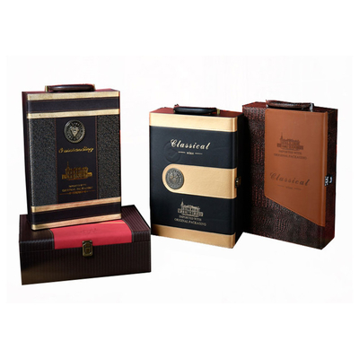 Lege Zwarte Gouden Leersublimatie 2 de Doos van de de Flessengift van de Flessenwijn met Toebehoren