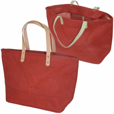 Huishouden Grote Katoenen Jute Tote Bag With Leather Handle