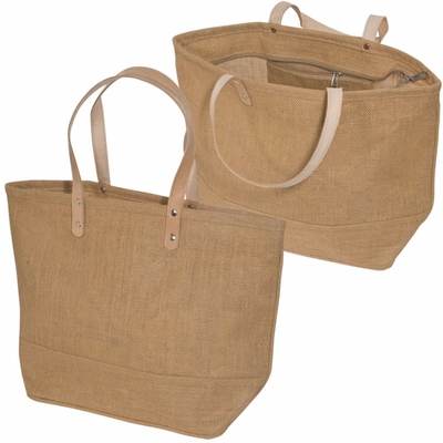 Huishouden Grote Katoenen Jute Tote Bag With Leather Handle