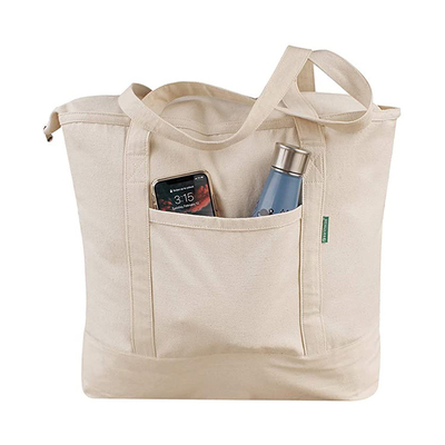 Het gedrukte Embleem van Tote Bag With Pocket Custom van het Ritssluitingscanvas