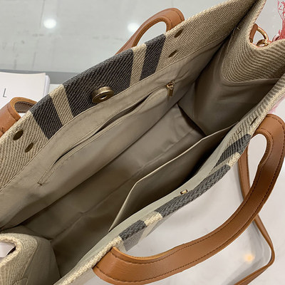 Leeg Katoenen van het de Douanelinnen van het Leerhandvat Canvas Tote Bag With Pocket