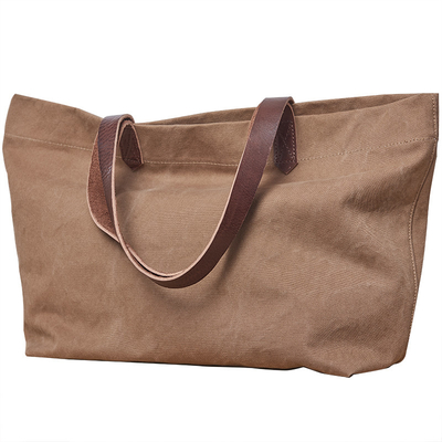 Het Canvas Tote Bag Leather Handle Foldable Tote Bag van de leerschouder
