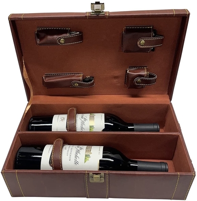 Nieuwe Stijlpu Houten van de de Bedrijfs wijndoos van de Korrel Draagbare Dubbele Fles Gift